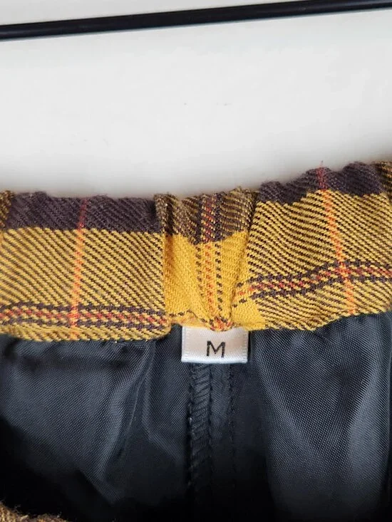 Cupop Japan Yellow Brown Plaid Lace Trim Pleated Mini Skirt Skort sz M - Picture 7 of 11